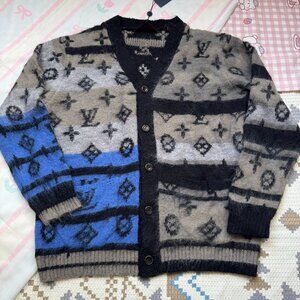 Louis Vuitton Blue Mohair Monogram Mohair Cardigan